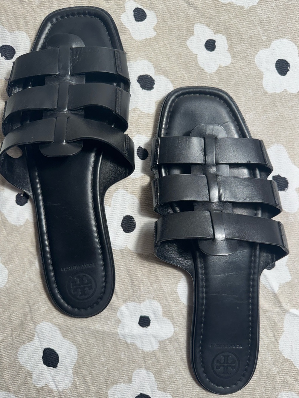 Tory Burch Black Leather Gladiator Slide Sandals